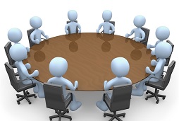 ۳d people in a round table having a meeting.